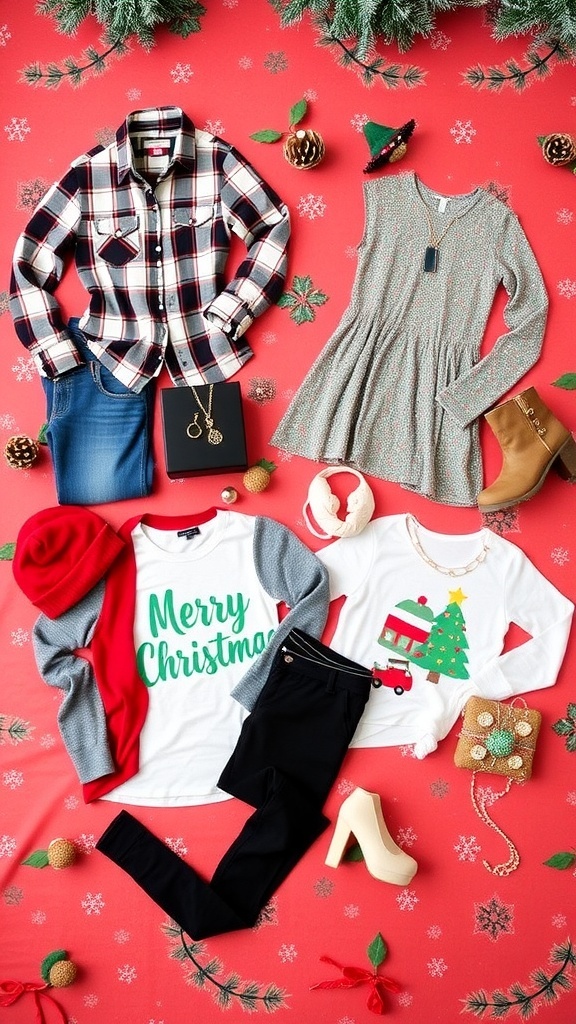 Stylish Christmas outfits for grade 7 students featuring a variety of festive clothing options.